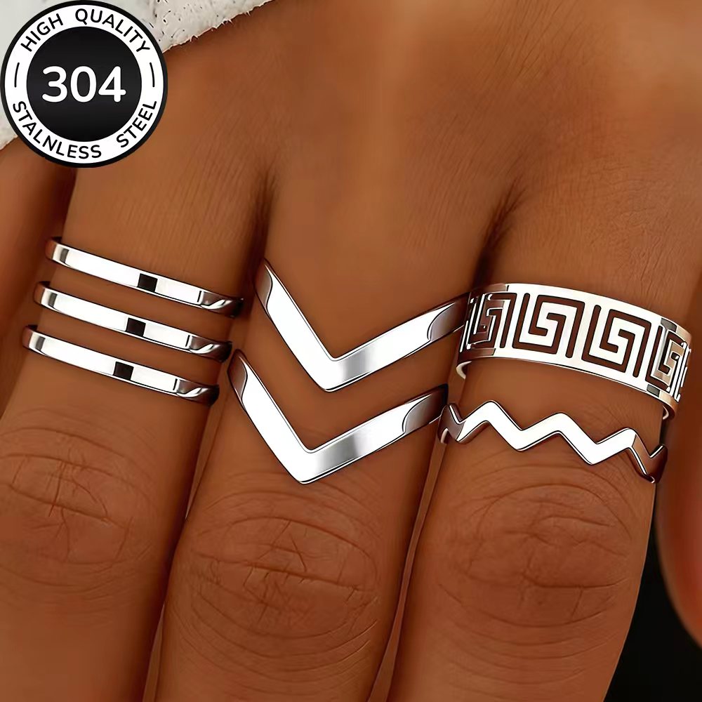 4pc Golden Open Ring Set, High-Quality Stainless Steel